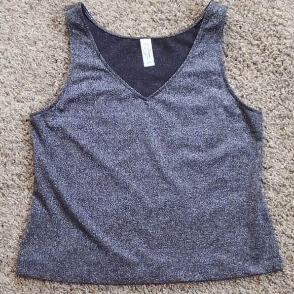 Cabernet Women's Size XL Sparkly Nylon Metallic Dark Silver Tank Top - Picture 4 of 9